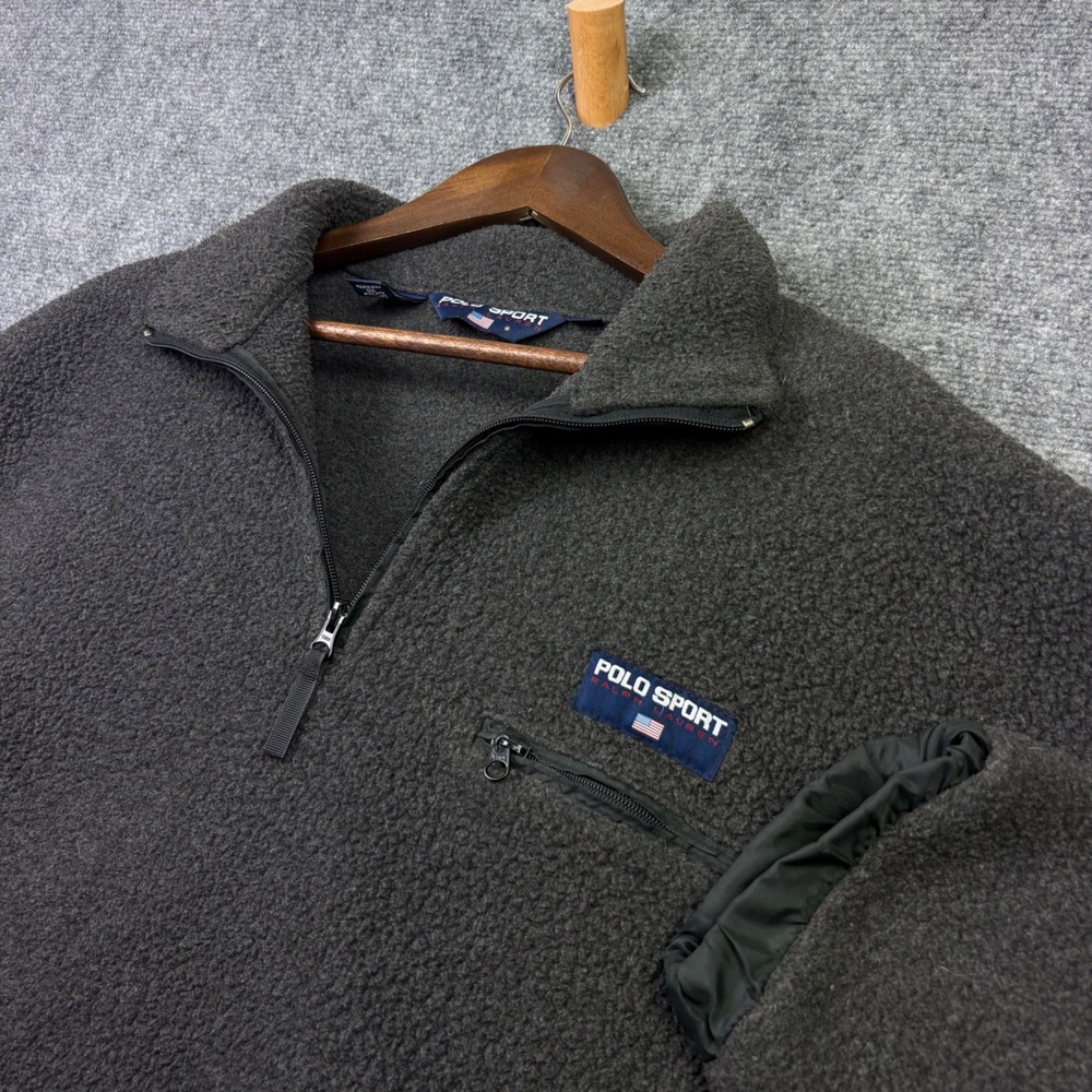 Polo Sport Fleece Pullover Mens XL Gray 1/4 Zip Sherpa Jacket Vintage USA 0710
